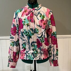Floral Pink Tie-Neck Lightweight Blouse